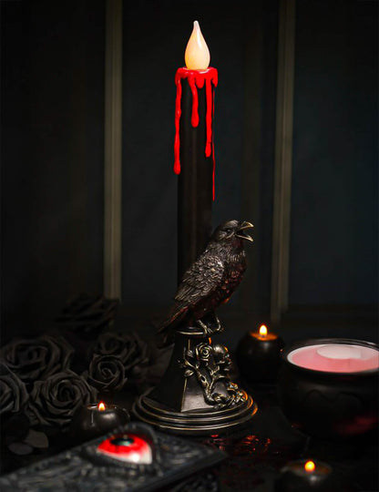 Halloween LED-KerzenstÃ¤nder Rabe und TotenschÃ¤del 45,5 cm