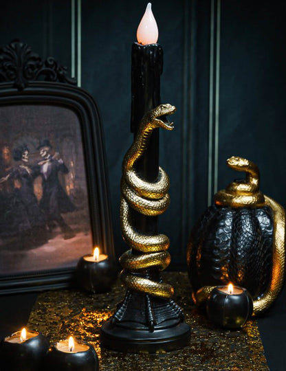 LED-Kerzenleuchter mit Schlangen-Motiv schwarz & gold 41 cm