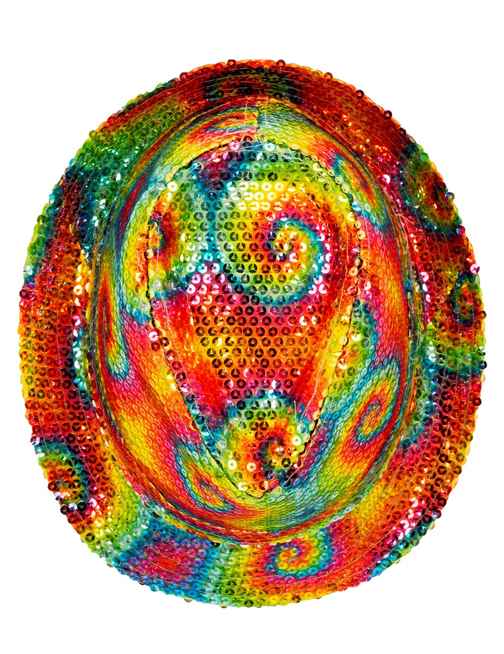 Vue de dessus du chapeau borsalino à sequins tie and dye