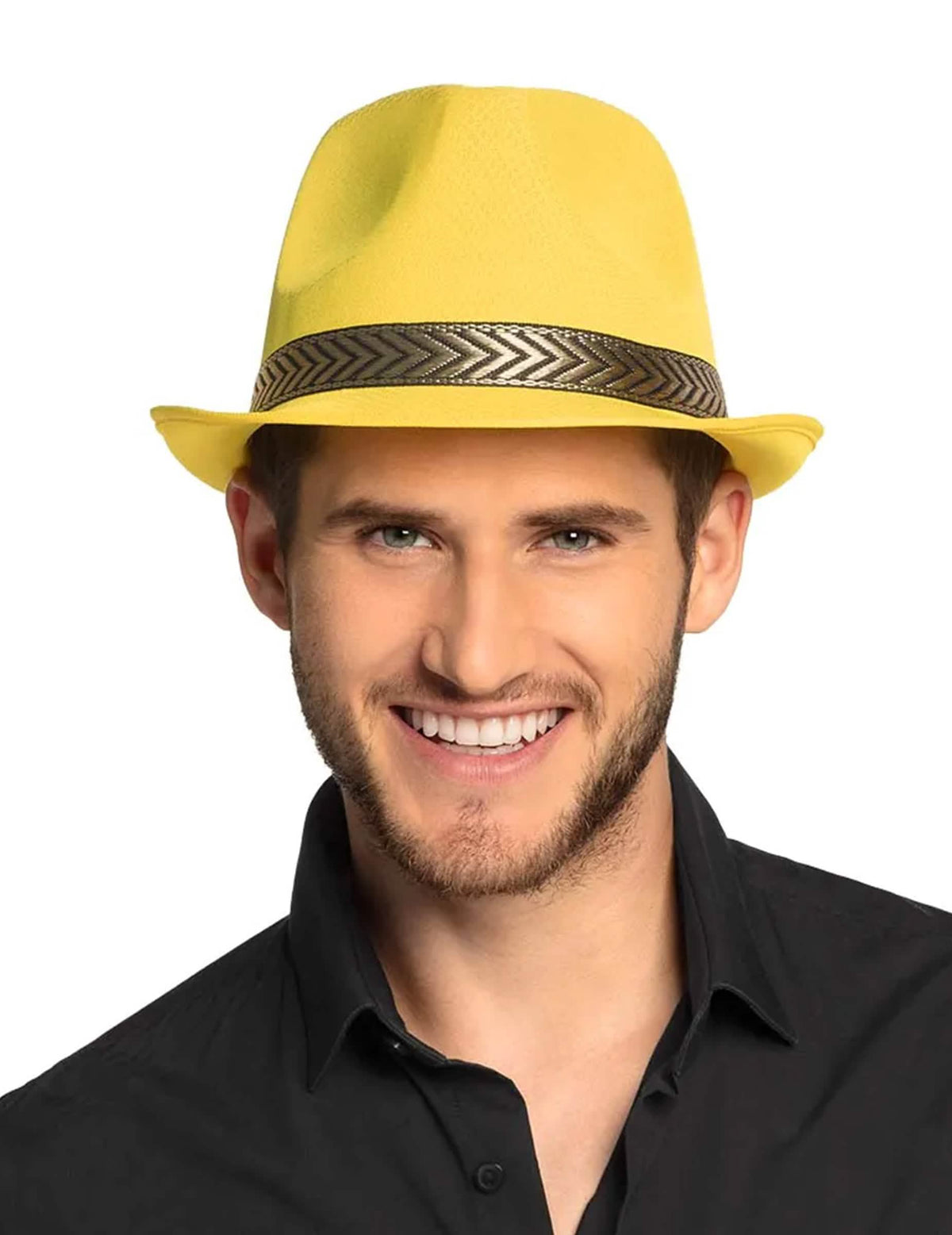 Borsalino-Trilby-Hut für Erwachsene Gelb mit Chevron-Musterband