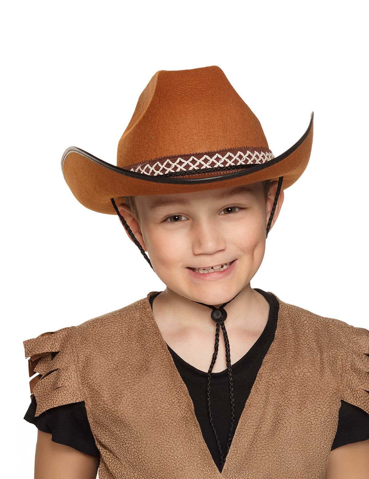 Cowboy-Hut für Kinder Braun mit geflochtener Weißer Umrandung