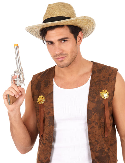 Cowboy-Hut aus Stroh für Erwachsene beige-schwarz