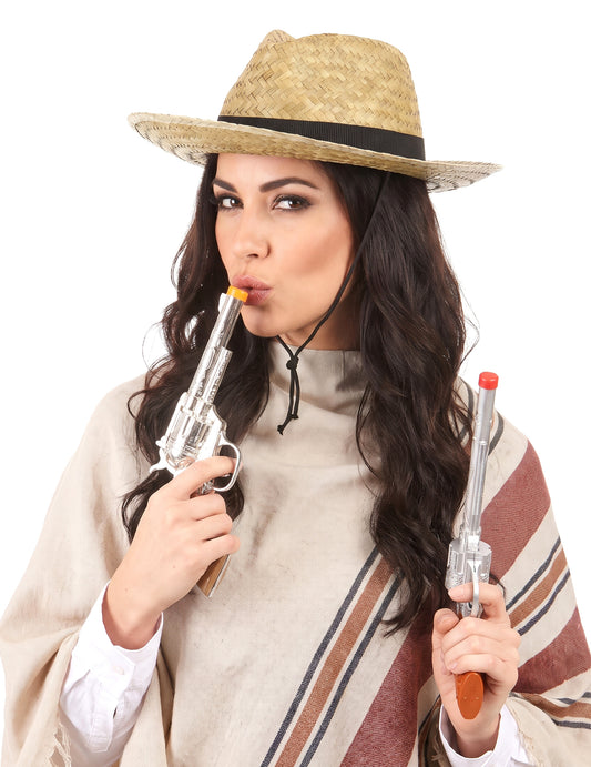 Cowboy-Hut aus Stroh für Erwachsene beige-schwarz