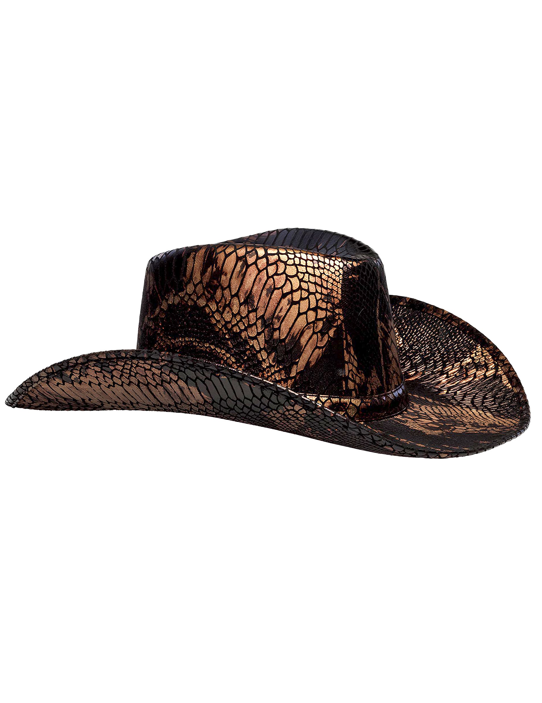 Vue de trois-quarts du chapeau cowboy peau de cobra