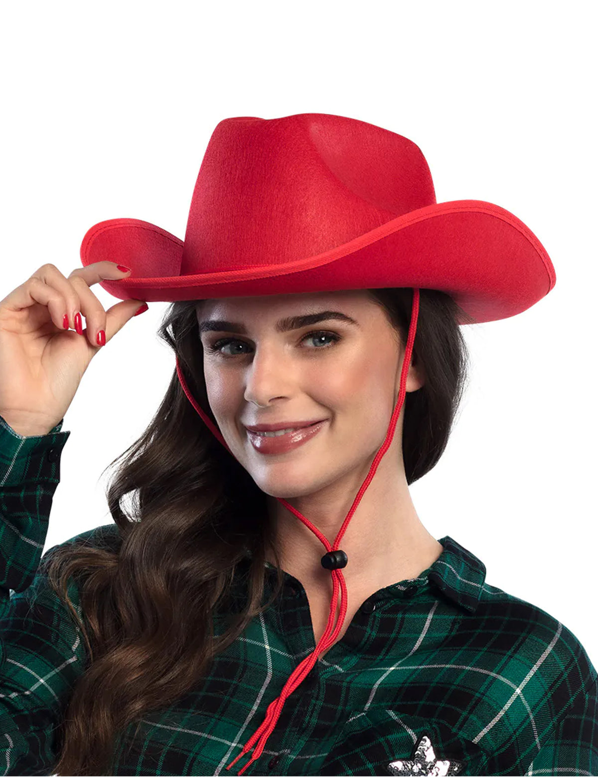 Chapeau de cowboy pour adulte rouge avec cordon de serrage
