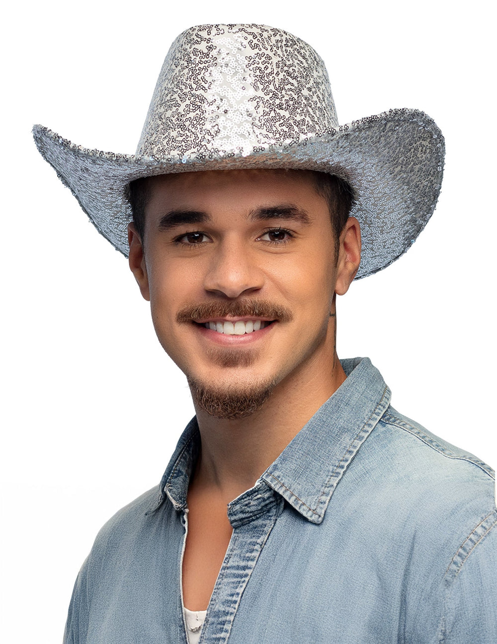 Chapeau de cowboy à sequins pour adulte argenté