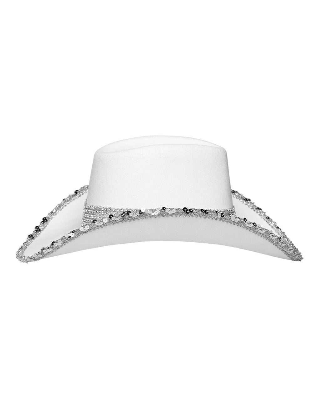 Vue de côté du chapeau de cowboy blanc à strass pour adulte