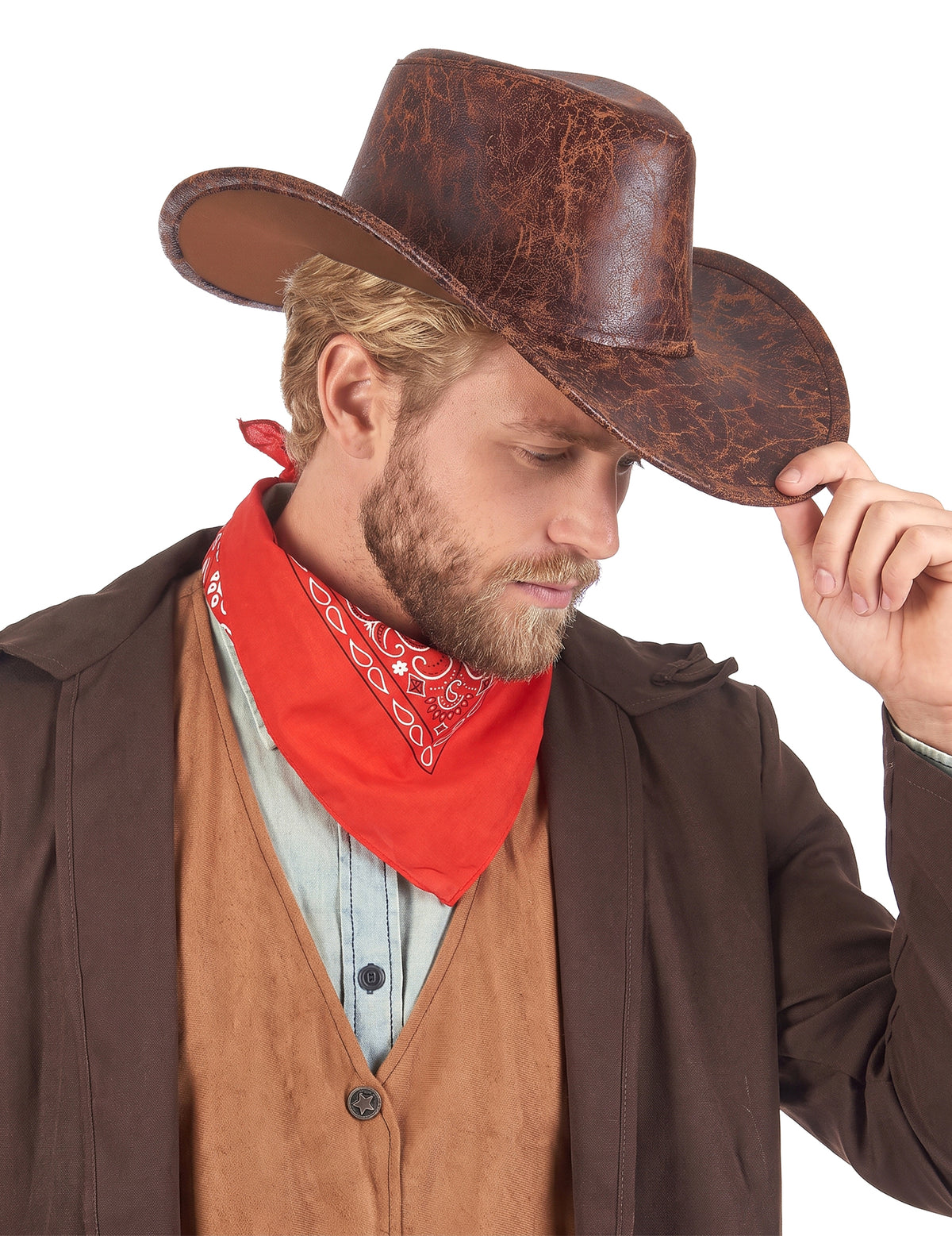 Hut Cowboy braun Kunstleder Erwachsene