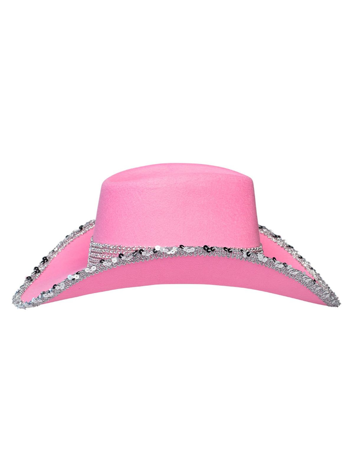 Vue de côté du chapeau de cowboy rose clair à strass