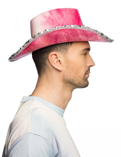 Vue de profil du chapeau de cowboy tie and dye pour adulte