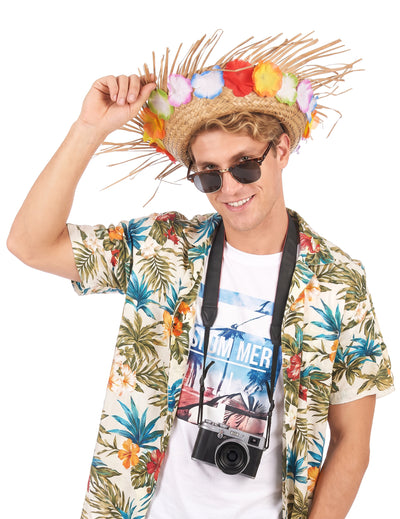 Strohhut für Erwachsene mit Blüten bunt