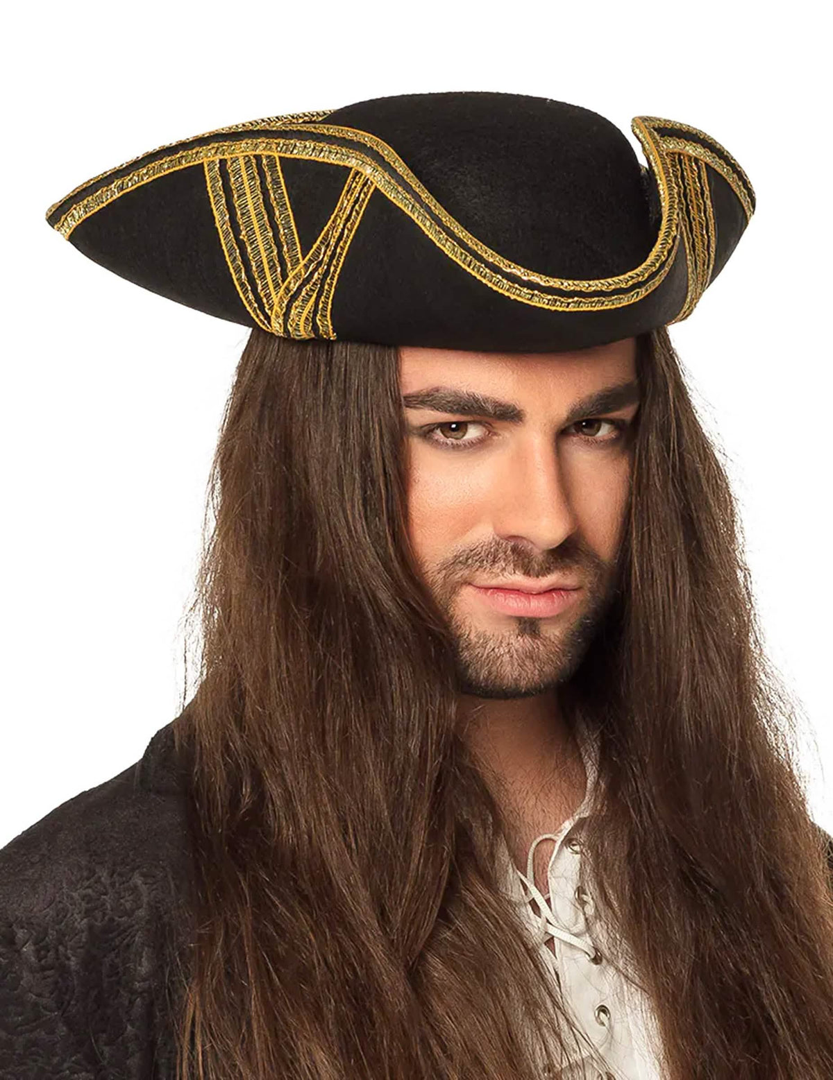 Piratenhut für Erwachsene Schwarz mit goldener Borte