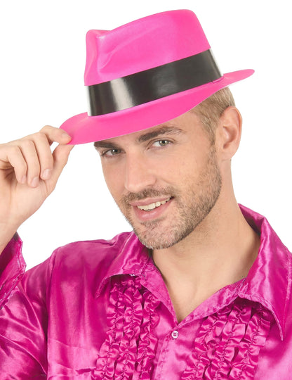 Chapeau gangster rose fluo adulte