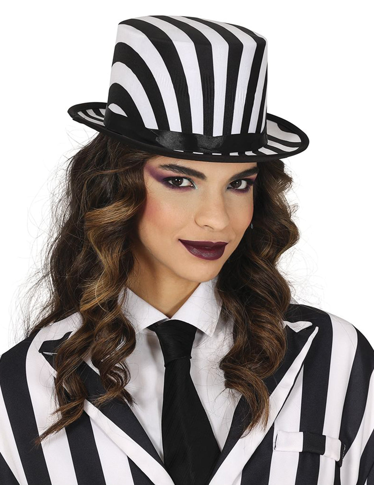 Chapeau haut de forme à rayures pour adulte noir et blanc