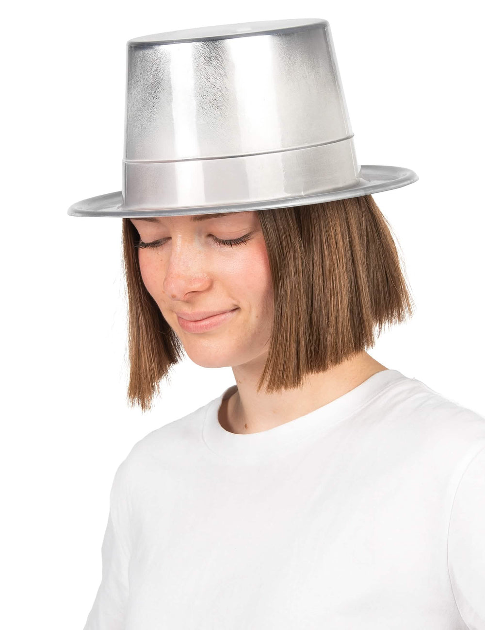 Chapeau haut de forme brillant pour adulte argent