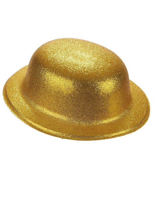 Seitenansicht des glitzernden Melonenhuts für Erwachsene Gold