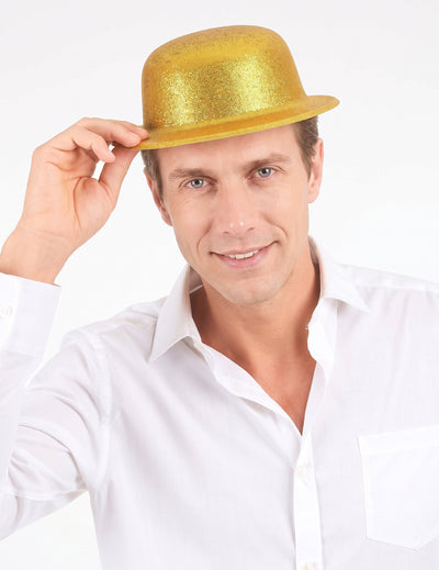 Hut Melone Kunststoff gold glitzernd für Erwachsene
