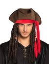 Chapeau de pirate pour adulte marron avec perruque et bandana rouge