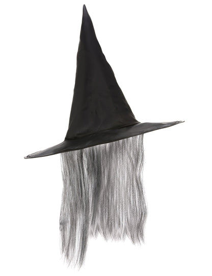 Schwarzer Hexen Hut mit grauem Kunsthaar Halloween