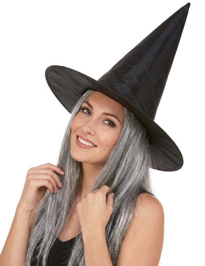 Schwarzer Hexen Hut mit grauem Kunsthaar Halloween