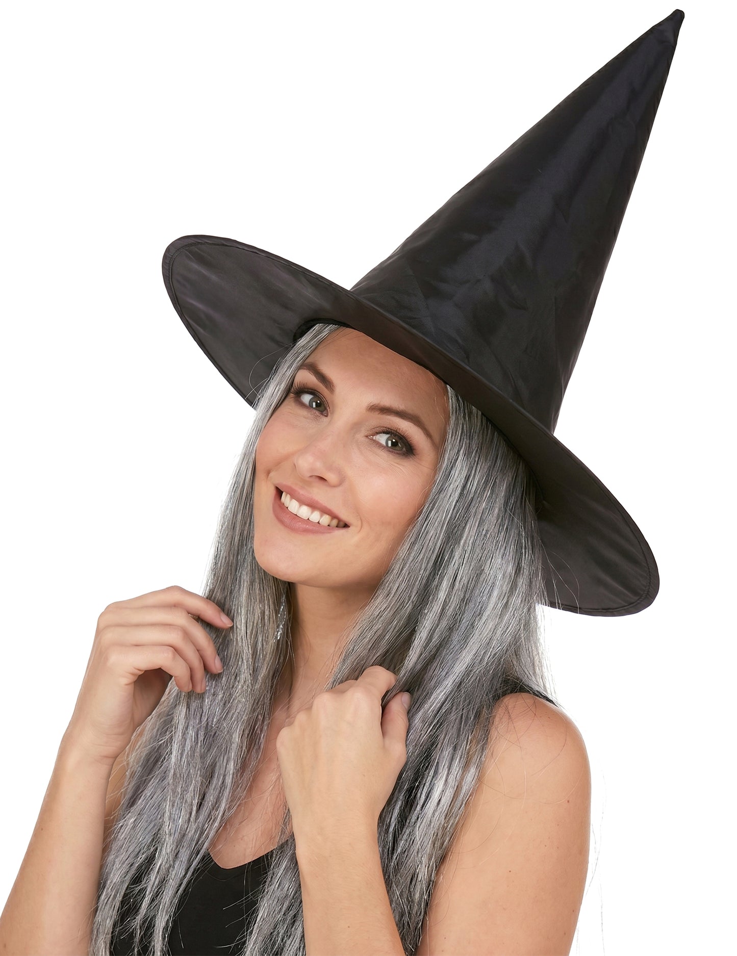 Schwarzer Hexen Hut mit grauem Kunsthaar Halloween