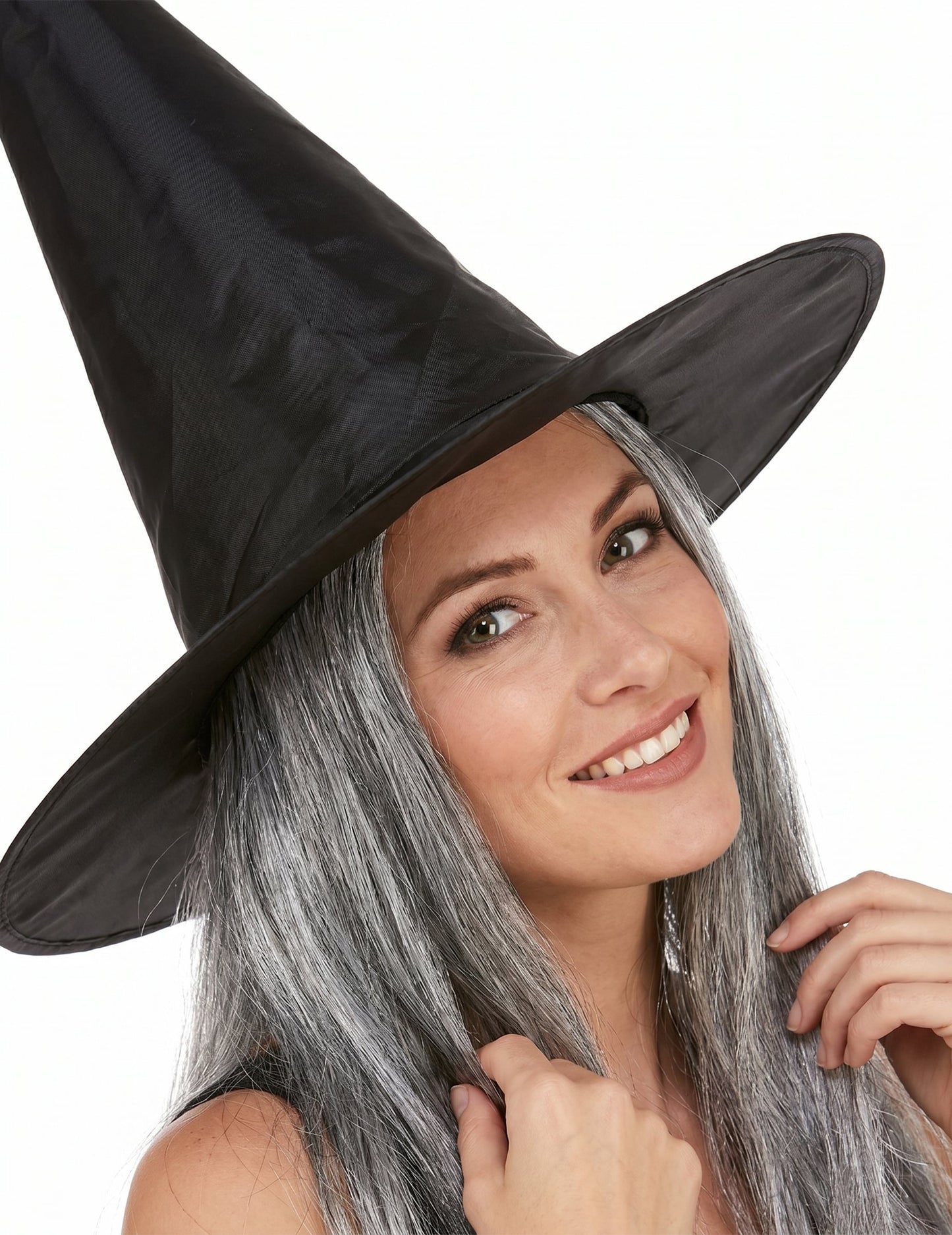 Schwarzer Hexen Hut mit grauem Kunsthaar Halloween