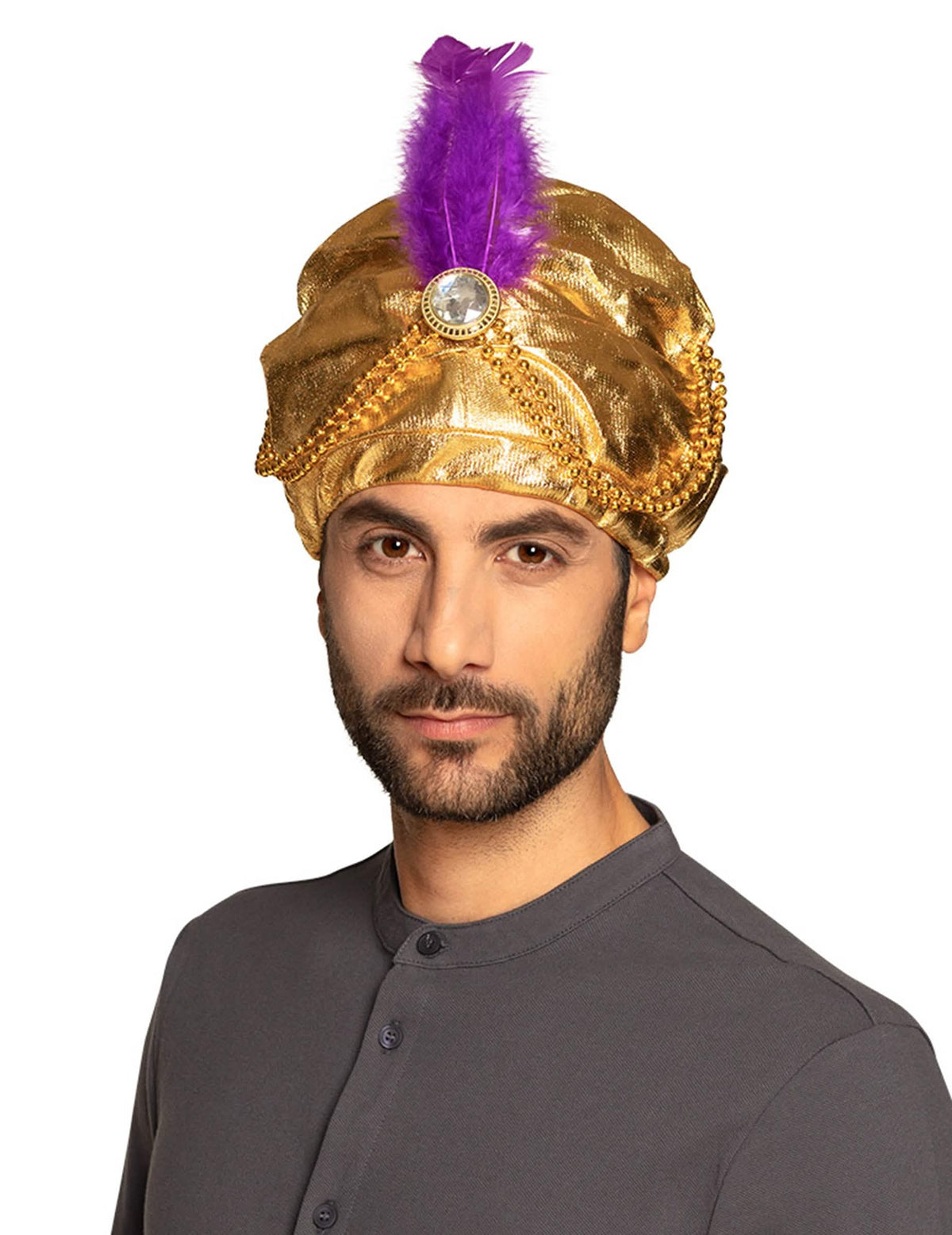 Sultanhut für Erwachsene Gold mit violetter Feder