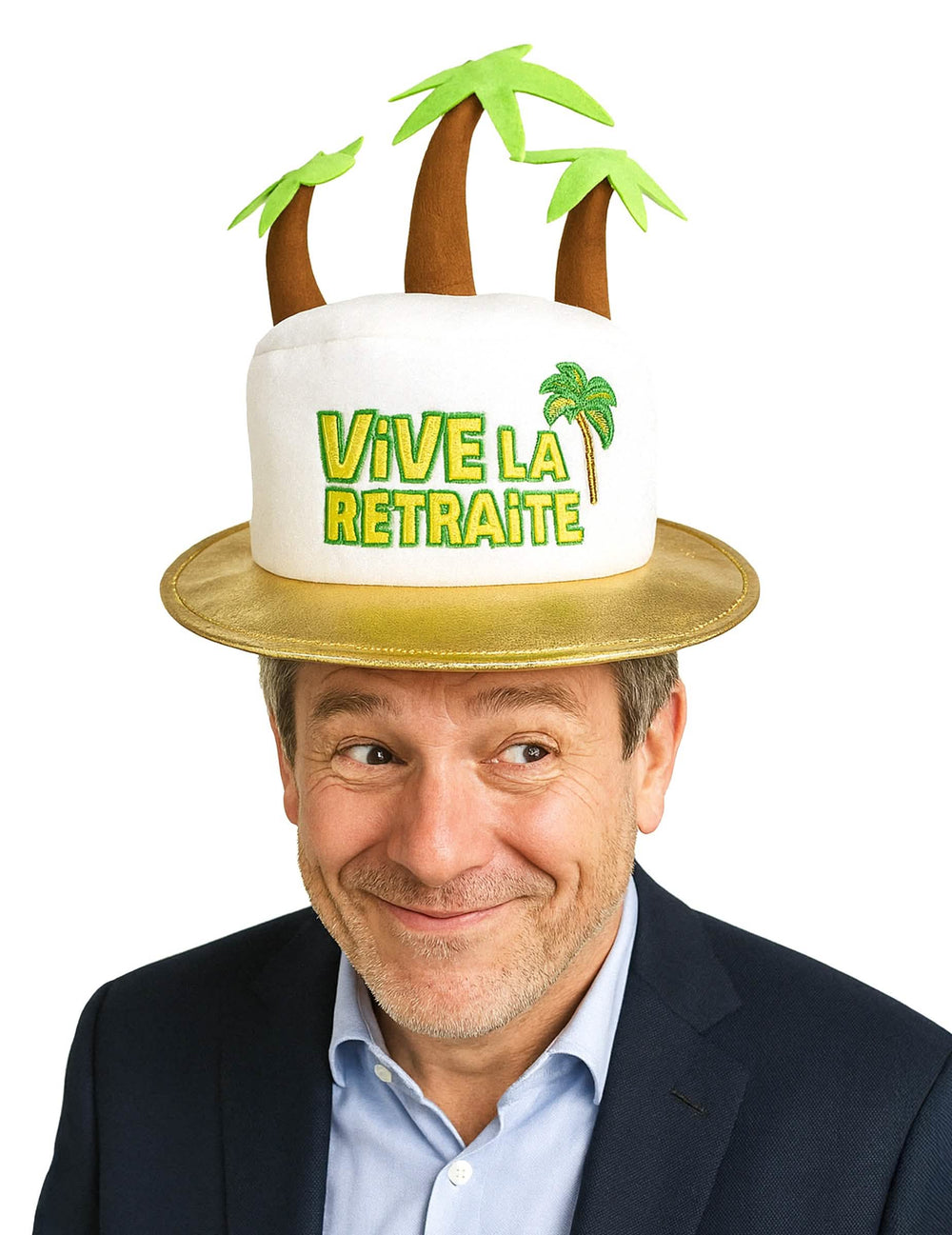 Hut Vive la retraite für Erwachsene Weiß und Gold mit Palmen