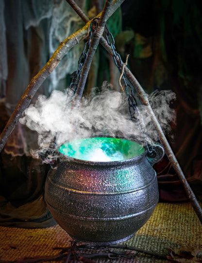 Chaudron de sorcière avec brumisateur pour décoration noir et vert