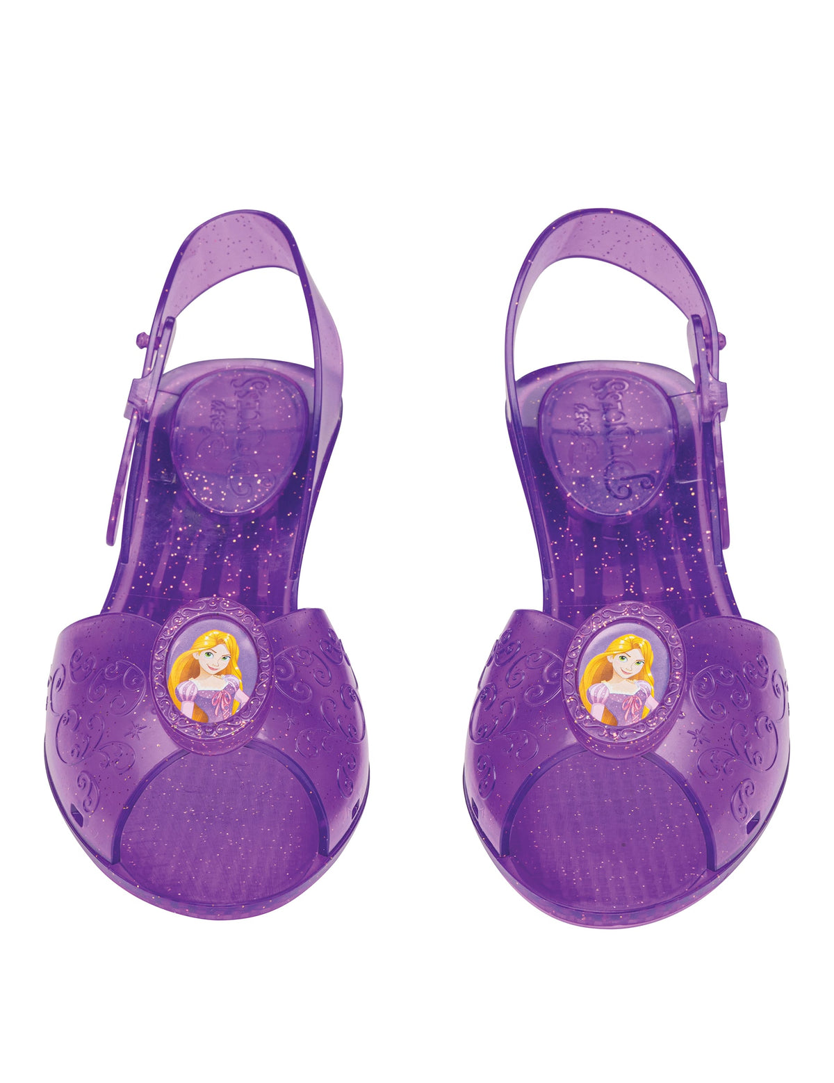 Vue de face des chaussures de princesse Raiponce pour enfant