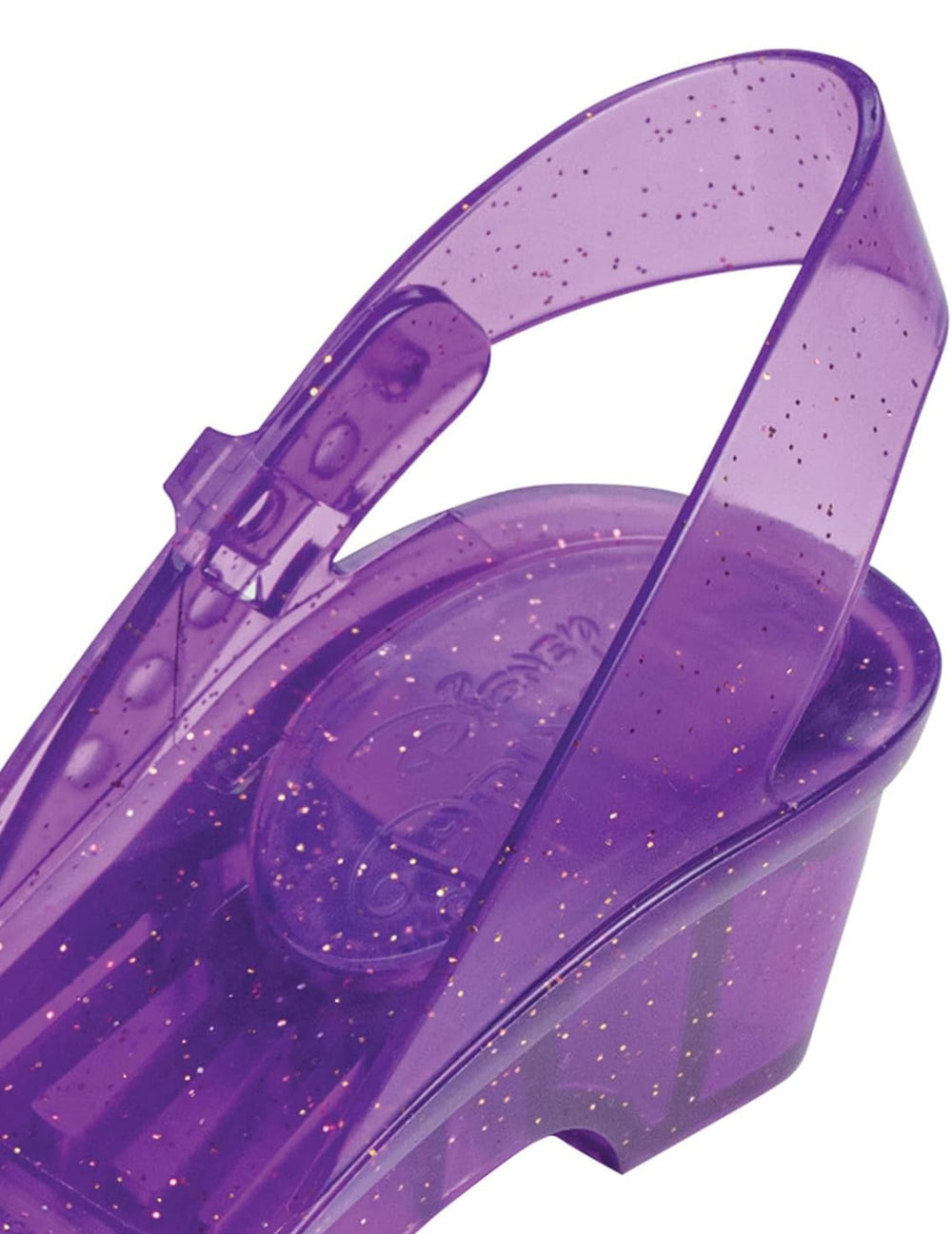 Détail du talon et de la bride des chaussures de princesse Raiponce pour enfant