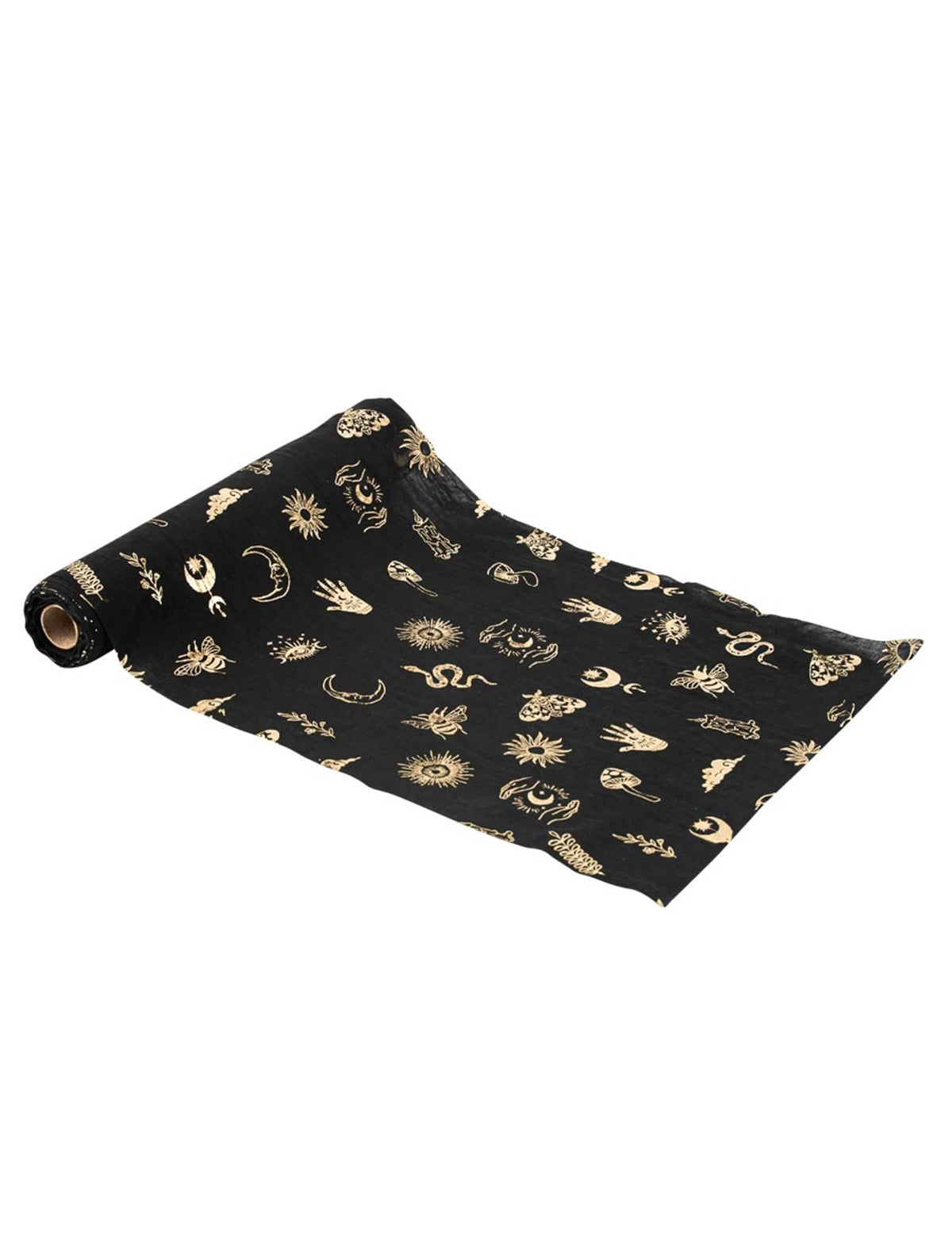 Tischband Divination Cosmic Spirit aus schwarzem und goldenem Musselin 28 cm x 3 m