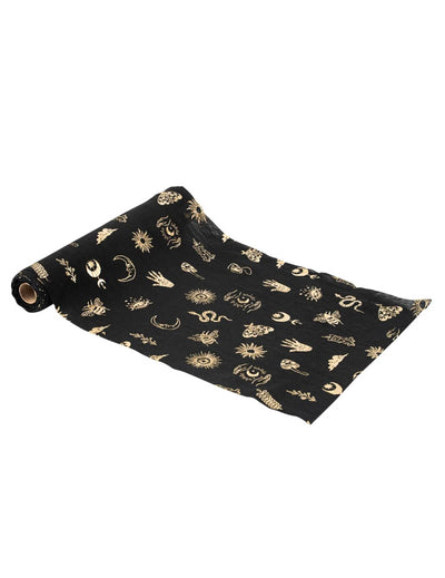 Tischband Divination Cosmic Spirit aus schwarzem und goldenem Musselin 28 cm x 3 m