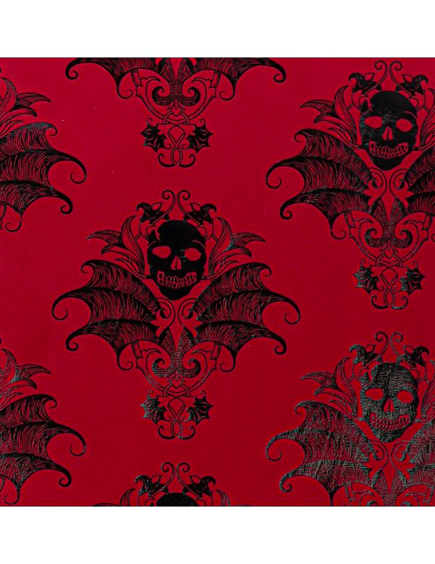 Halloween TischlÃ¤ufer in Samt-Optik Bordeaux mit schwarzen Barock-TotenschÃ¤deln 3m