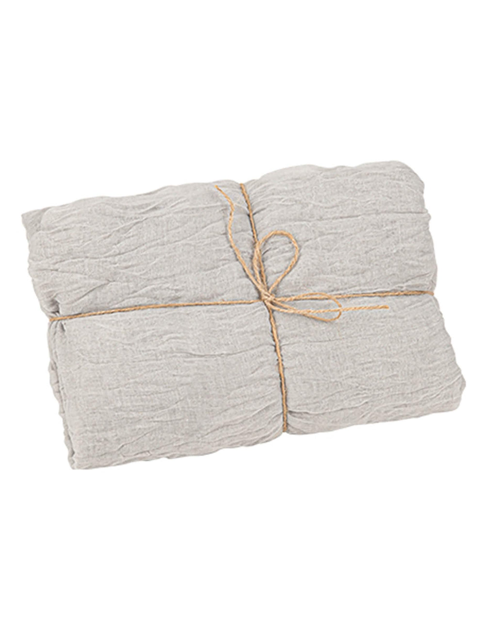 Vue du produit plié avec ficelle du chemin de table cheesecloth pour décoration de table vert de gris en gaze de coton