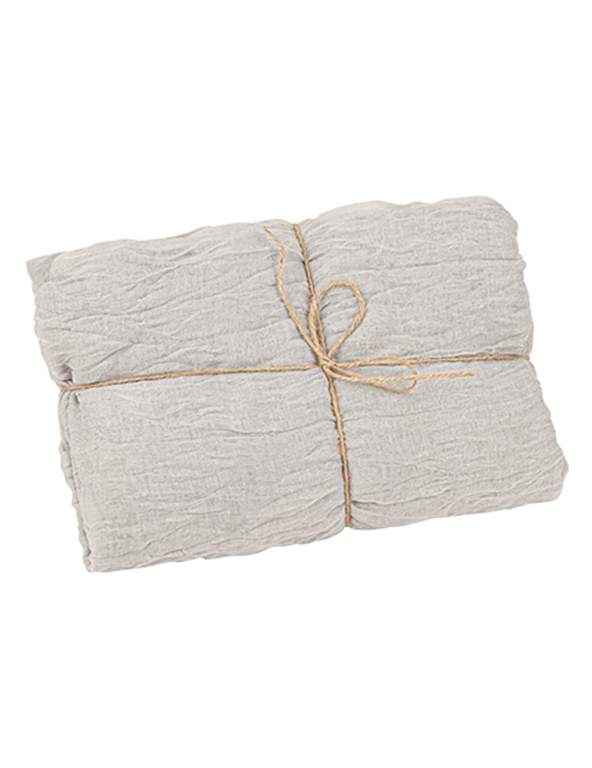 Vue du produit plié avec ficelle du chemin de table cheesecloth pour décoration de table vert de gris en gaze de coton