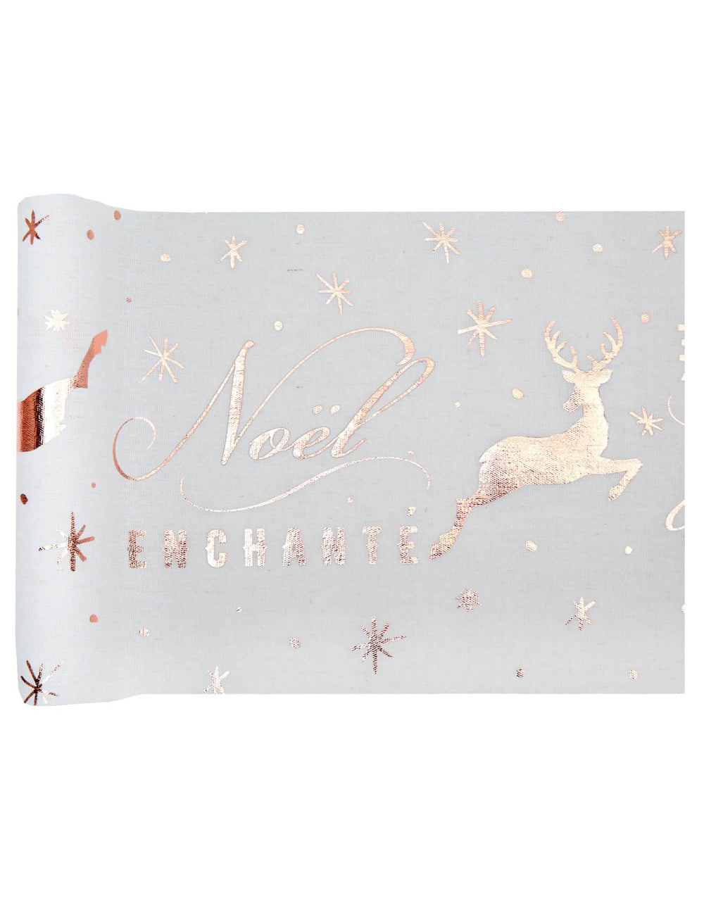 Chemin de table en coton Noël enchanté rose gold avec motifs de cerfs
