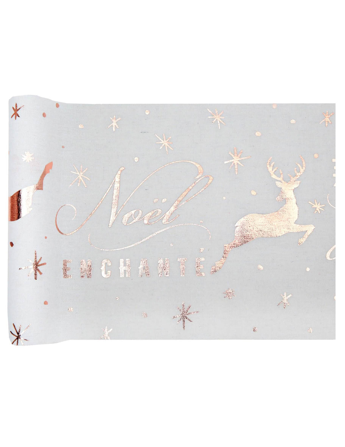 Chemin de table en coton Noël enchanté rose gold avec motifs de cerfs