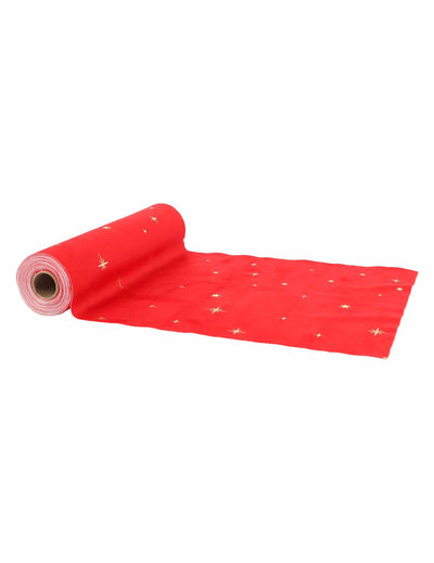 Tischläufer Roter Samt mit goldenen Sternen 28 cm x 3 m