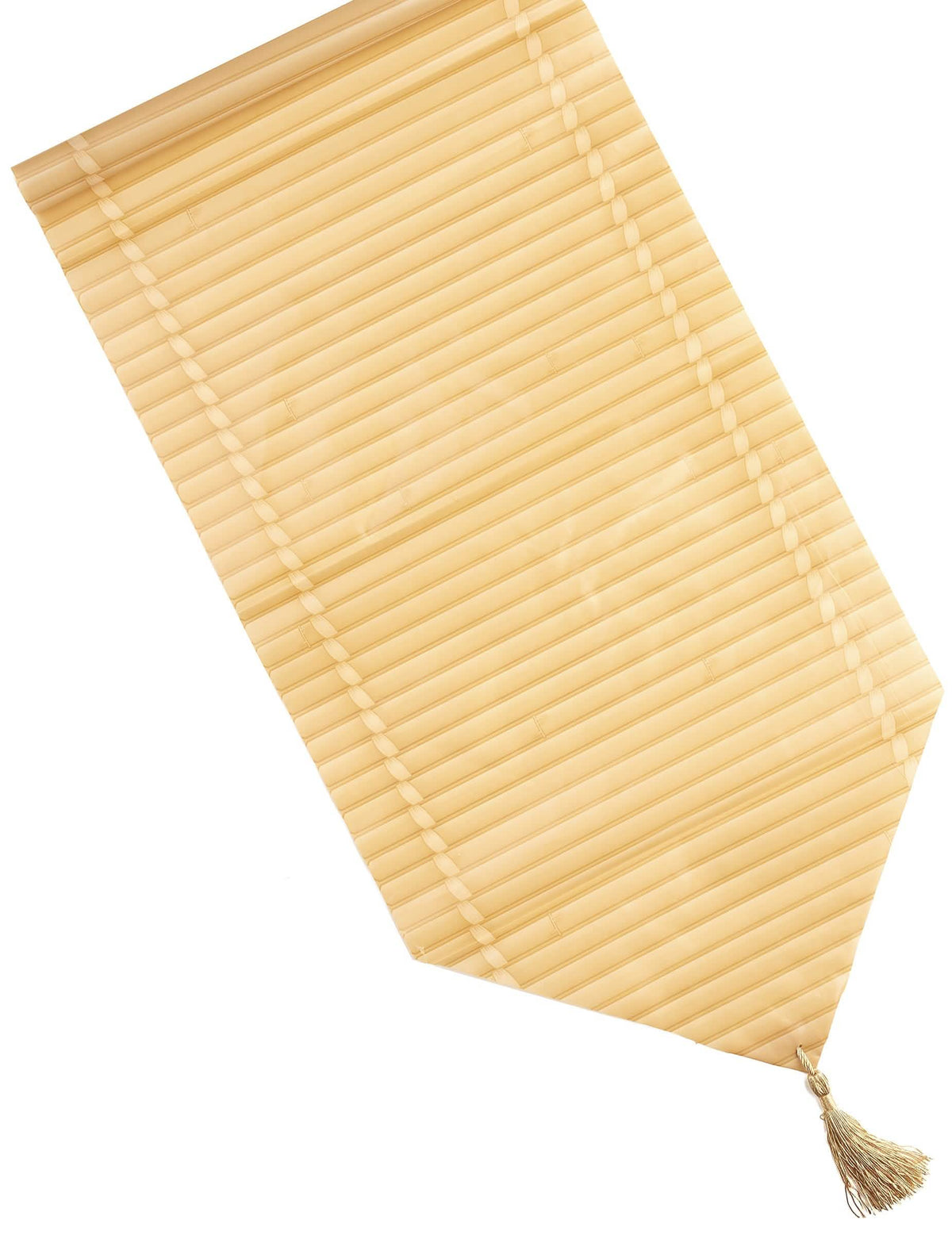 Chemin de table faux bambou Aloha pour décoration beige naturel avec pompon