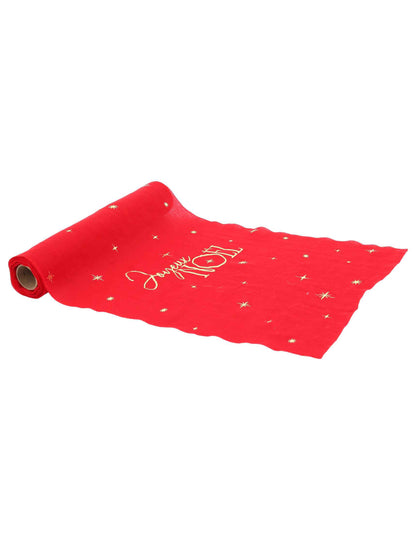 Klassischer Tischläufer "Joyeux Noël" in Rot & Gold 28 cm x 3 m