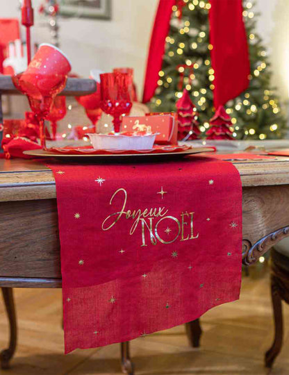 Klassischer Tischläufer "Joyeux Noël" in Rot & Gold 28 cm x 3 m