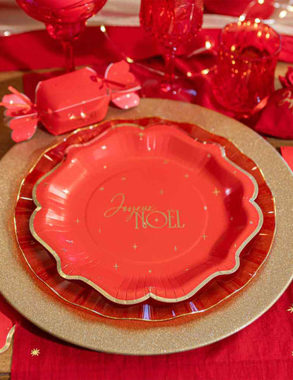 Klassischer Tischläufer "Joyeux Noël" in Rot & Gold 28 cm x 3 m