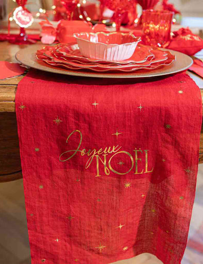 Klassischer Tischläufer "Joyeux Noël" in Rot & Gold 28 cm x 3 m