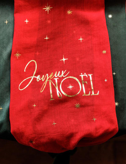 Klassischer Tischläufer "Joyeux Noël" in Rot & Gold 28 cm x 3 m