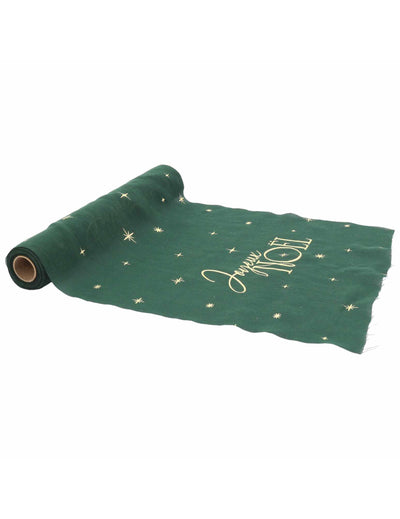 Klassischer Tischläufer "Joyeux Noël" in Dunkelgrün & Gold 28 cm x 3 m