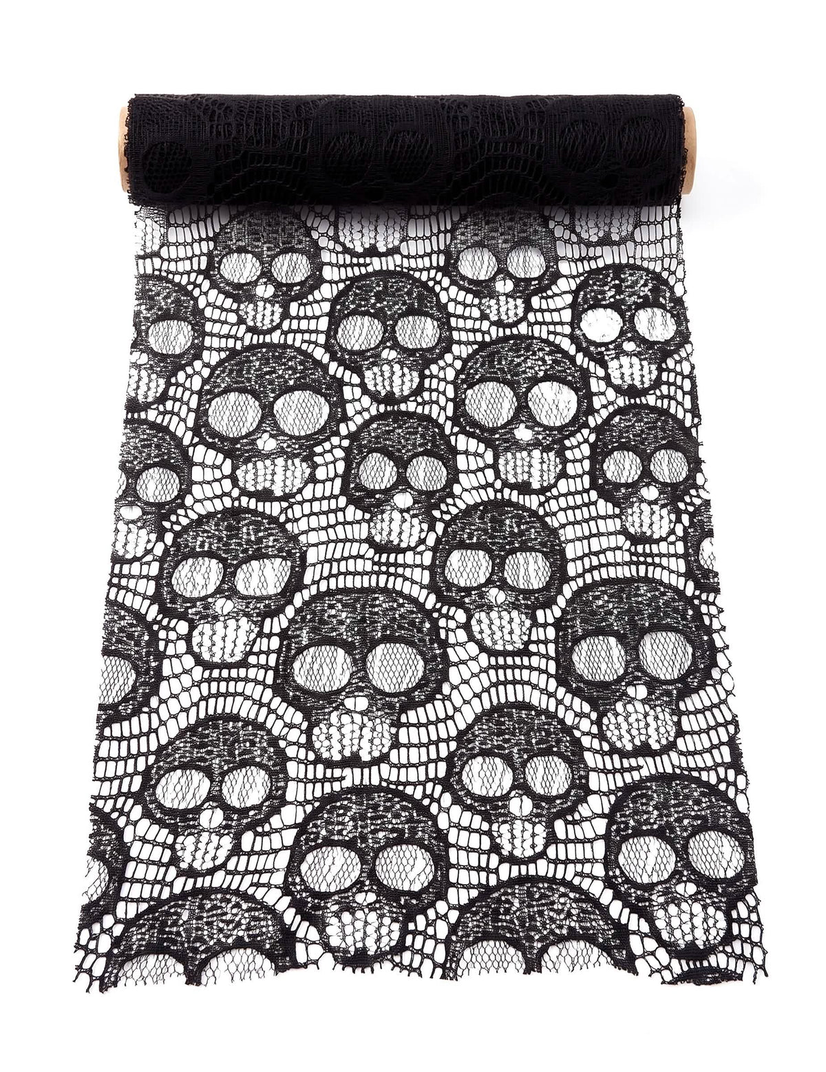 Schwarzer Spitzen-Tischläufer Totenkopf-Design 28 cm x 3 m
