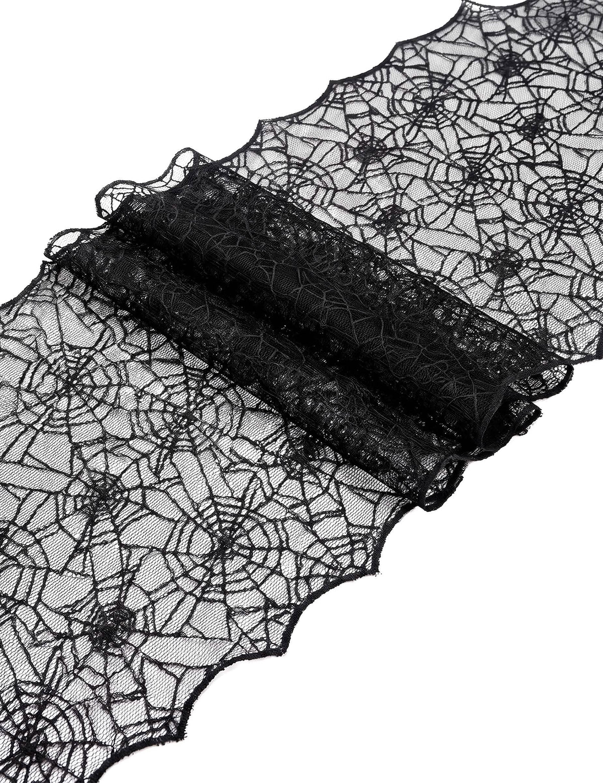 Tischläufer Spinnennetz aus schwarzer Spitze (44 cm x 1,82 m)