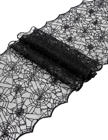 Tischläufer Spinnennetz aus schwarzer Spitze (44 cm x 1,82 m)
