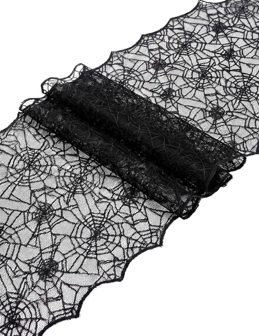 Tischläufer Spinnennetz aus schwarzer Spitze (44 cm x 1,82 m)